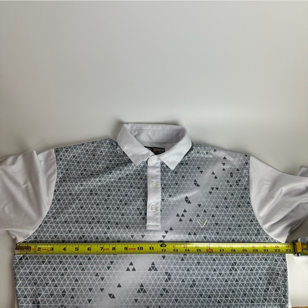 Callaway Opti-Dri Men’s Med Golf Polo Geometric Triangles Gray White Fade Ombré - Picture 6 of 9